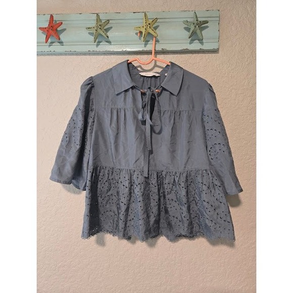 Rebecca Taylor Tops - Rebecca Taylor Slate‎ Grey Silk Chrochet Top